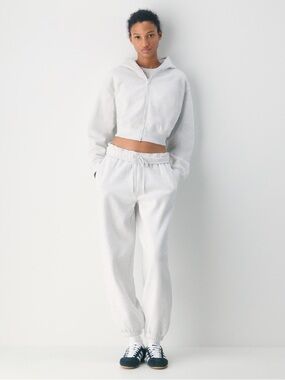 Cozy Sweatfleece Mega Foldover Baggy Jogger in Heather Cloud White